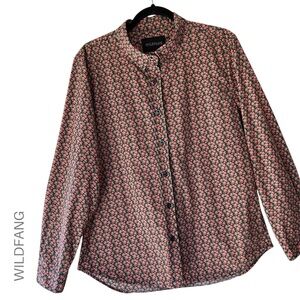 WILDFANG | MINI ROSE LONG SLEEVE BUTTON DOWN COTTON SHIRT BLACK PINK RED LARGE